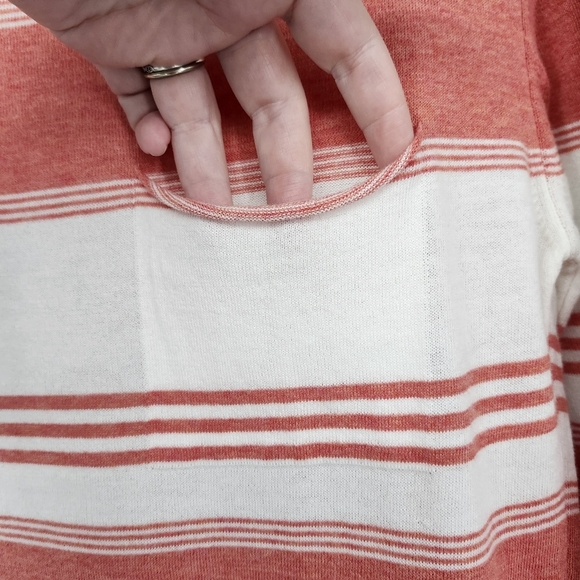 Barbour Womens Cotton Sweater Size‎ 12 Coral Ivory Striped Lightweight Classic - Picture 7 of 8